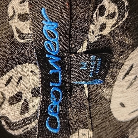 COOLWEAR Goth Skelton Gasparilla Sheer Button Down Hi-Low Cover-up Shirt - Picture 5 of 7